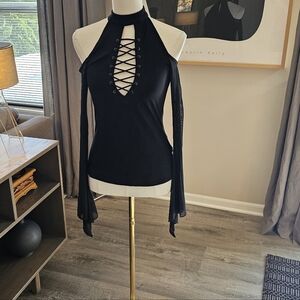 Black Lace-Up Women's Top S